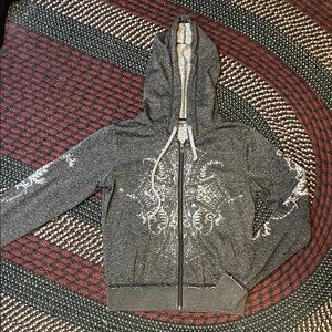 Miss Me Gray Zip Up Bling Y2K Jacket Size Small